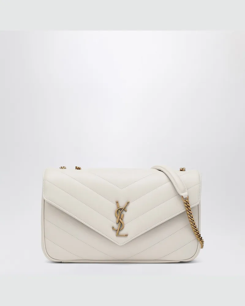 Saint Laurent Mittlere LouLou Tasche aus cremefarbenem Leder Beige