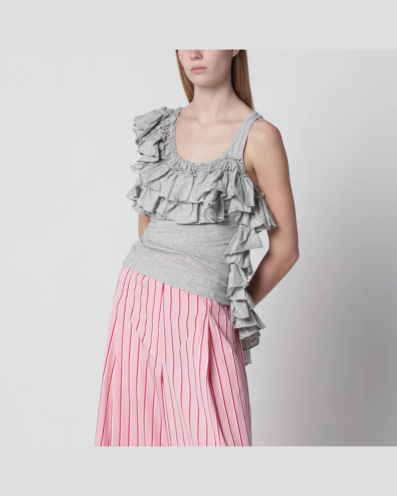 Dries van Noten Graues meliertes Tanktop mit Rüschen Grey