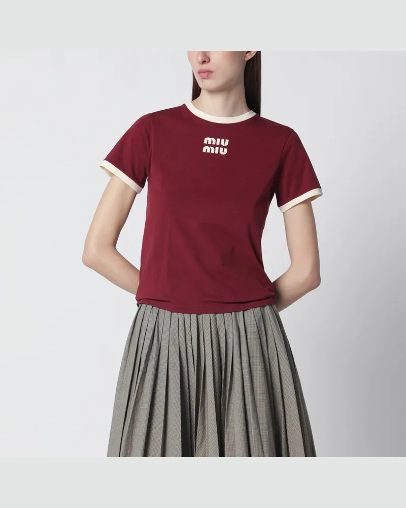 Miu Miu T-Shirt aus Baumwolle in Amarant/Talk Rot