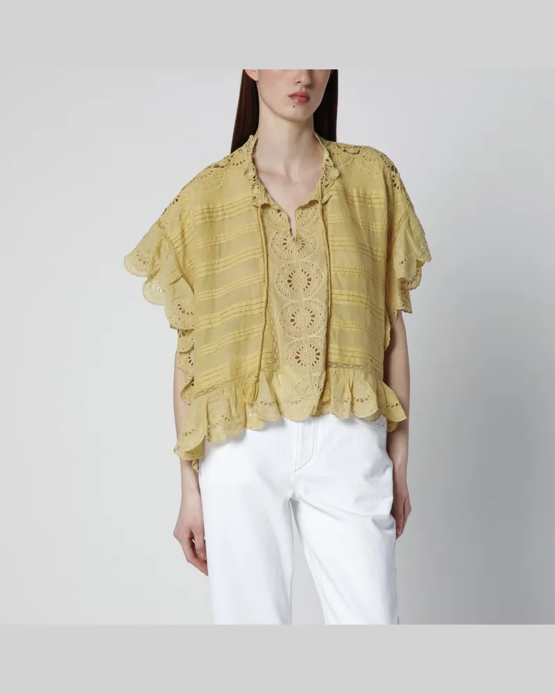 Isabel Marant Ockerfarbene Payton-Bluse aus Baumwolle mit floraler Spitze Gelb