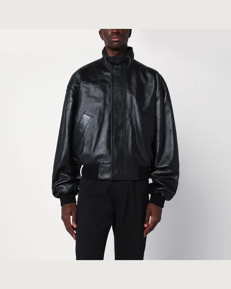 Balenciaga Bomberjacke mit Reißverschluss aus schwarzem Leder Schwarz