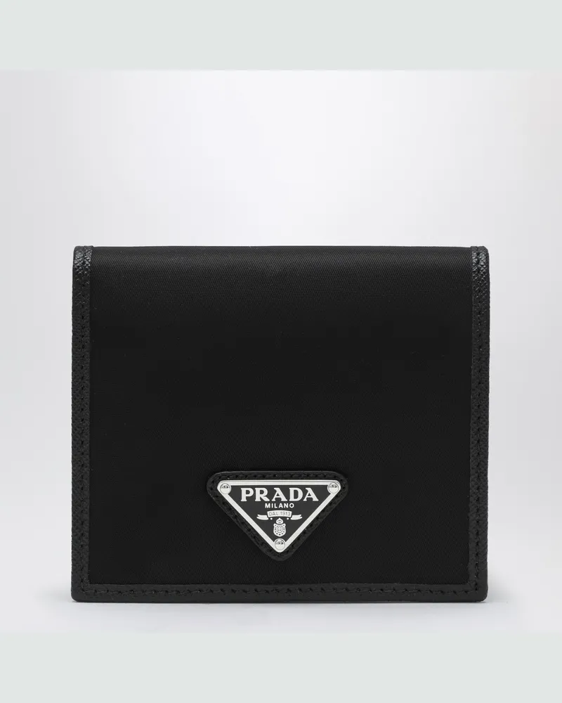 Prada Schwarzes Portemonnaie aus Nylon und Saffiano-Leder Black