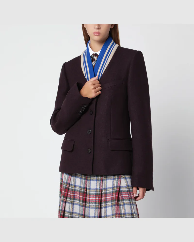 Dries van Noten Aubergine jacket with striped shawl collar Multicolor