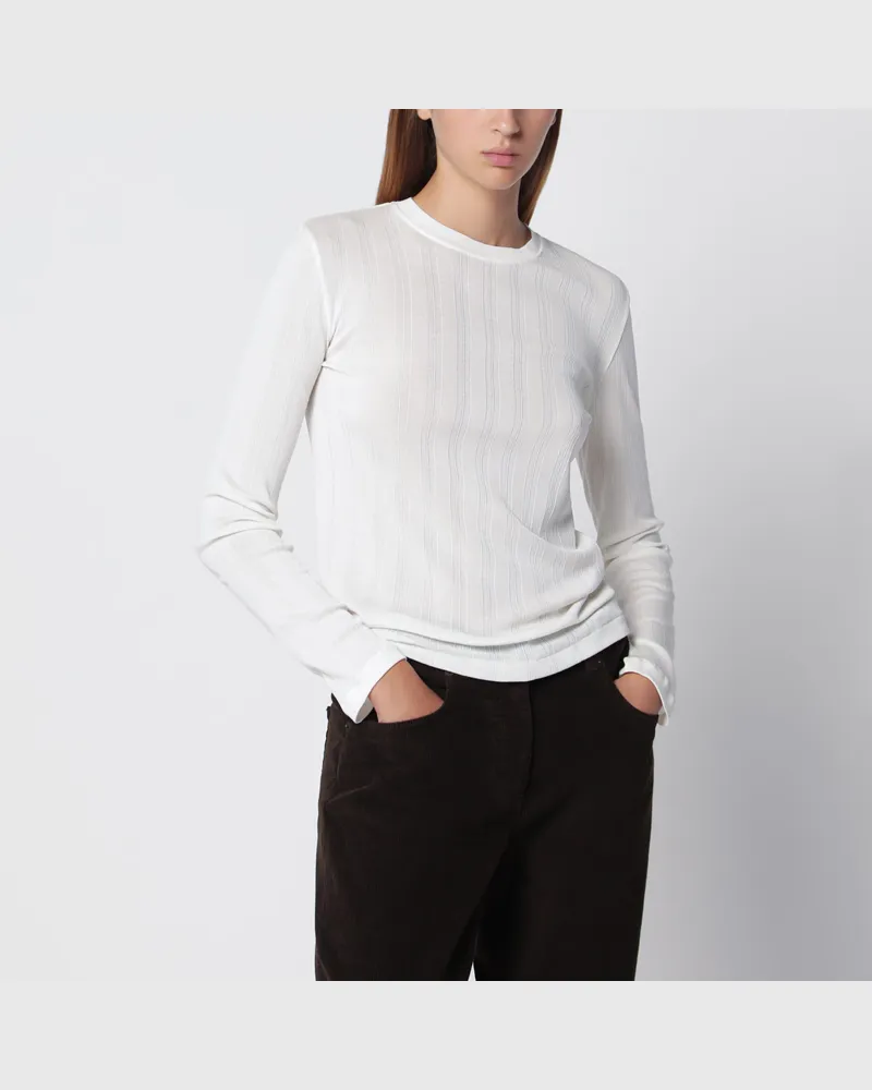 The Row Dantea Langarm-T-Shirt aus Baumwolle in Elfenbein White