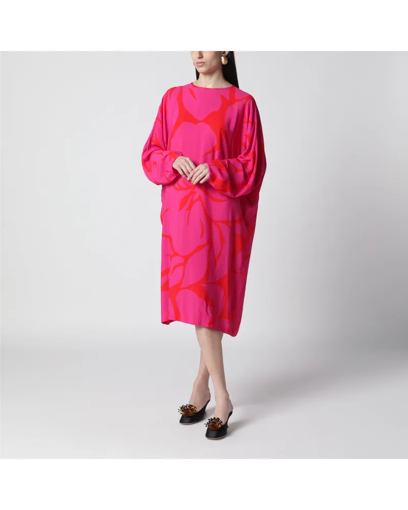 Dries van Noten Kleid mit Fuchsia-Print aus Viskose Pink