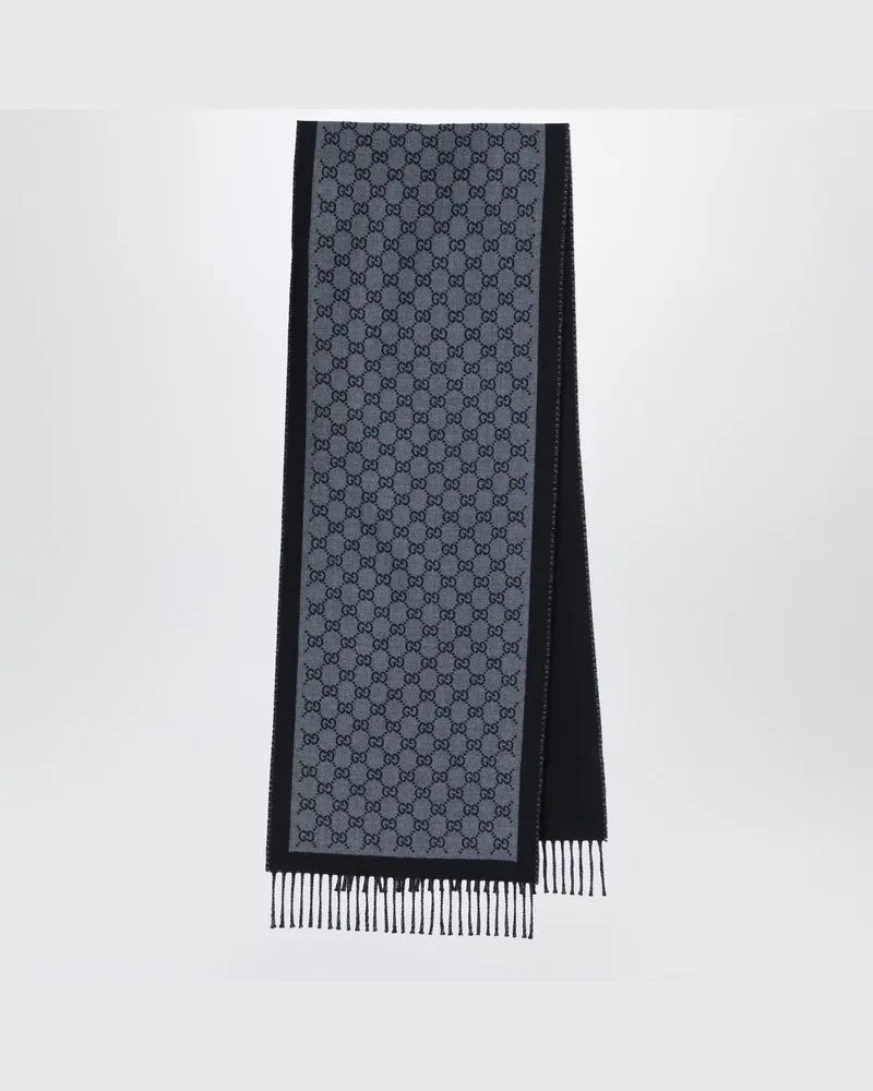 Gucci Blau/schwarzer GG-Wollschal Schwarz