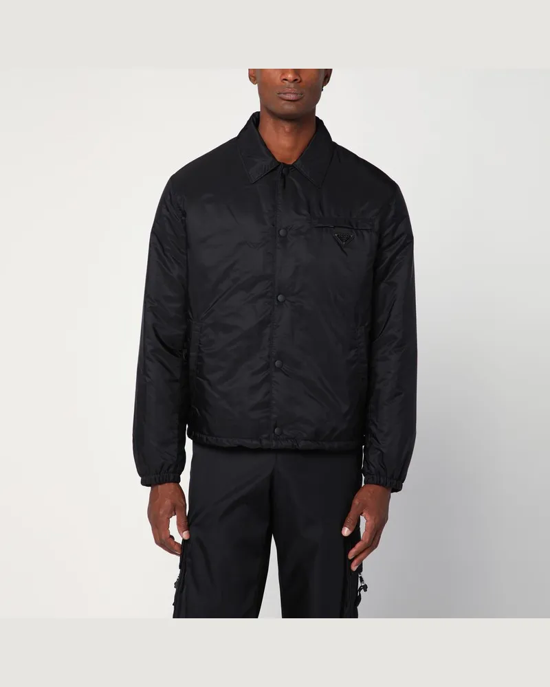 Prada Schwarze Re-Nylon-Jacke mit Reißverschluss Schwarz