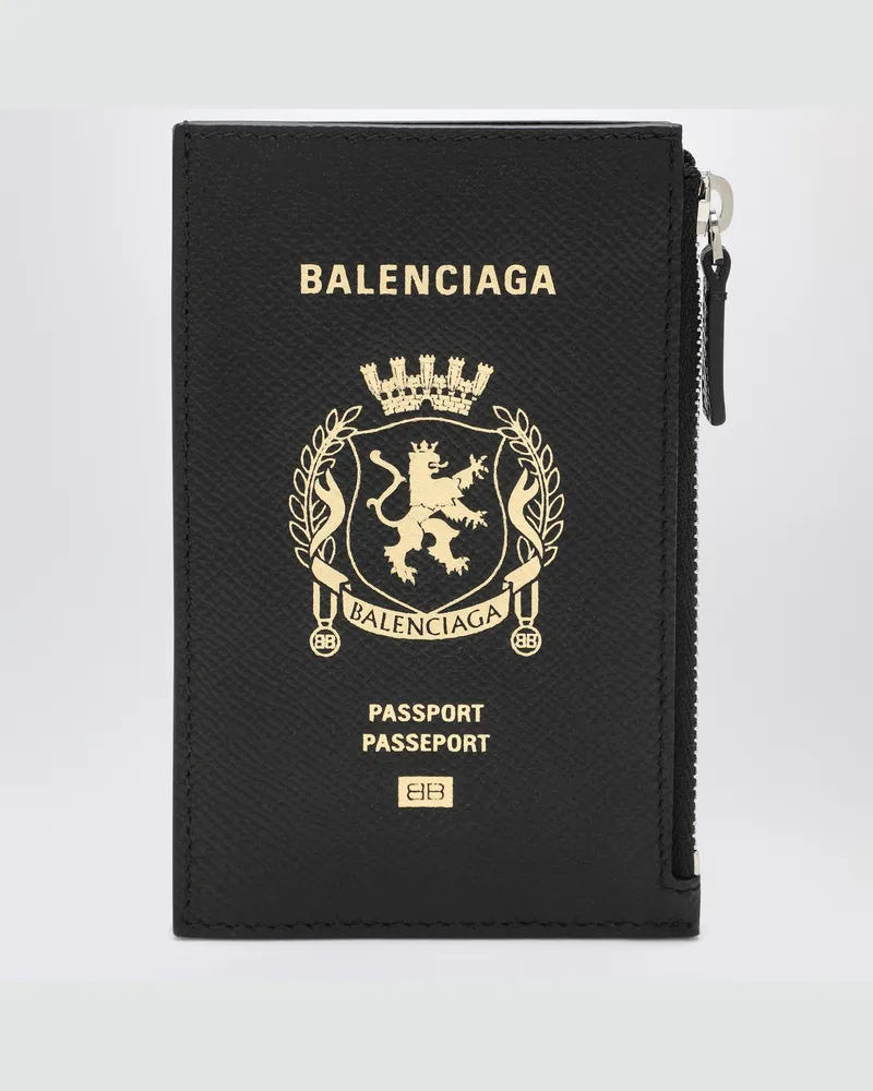 Balenciaga Schwarzer Lederreisepasshalter und Geldbörse Black