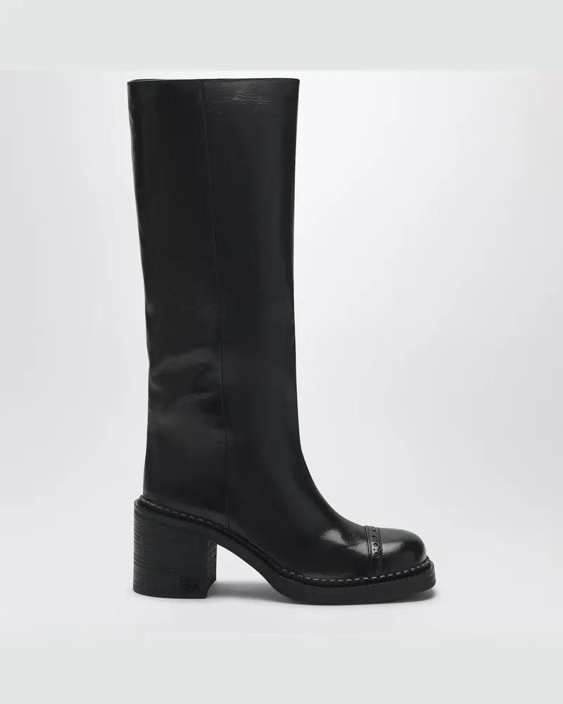 Miu Miu Schwarze Lederstiefel Black
