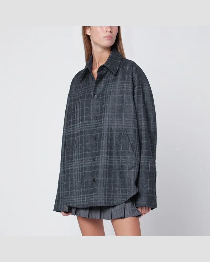 Balenciaga Graue Hemdjacke aus Wolltartan Grau