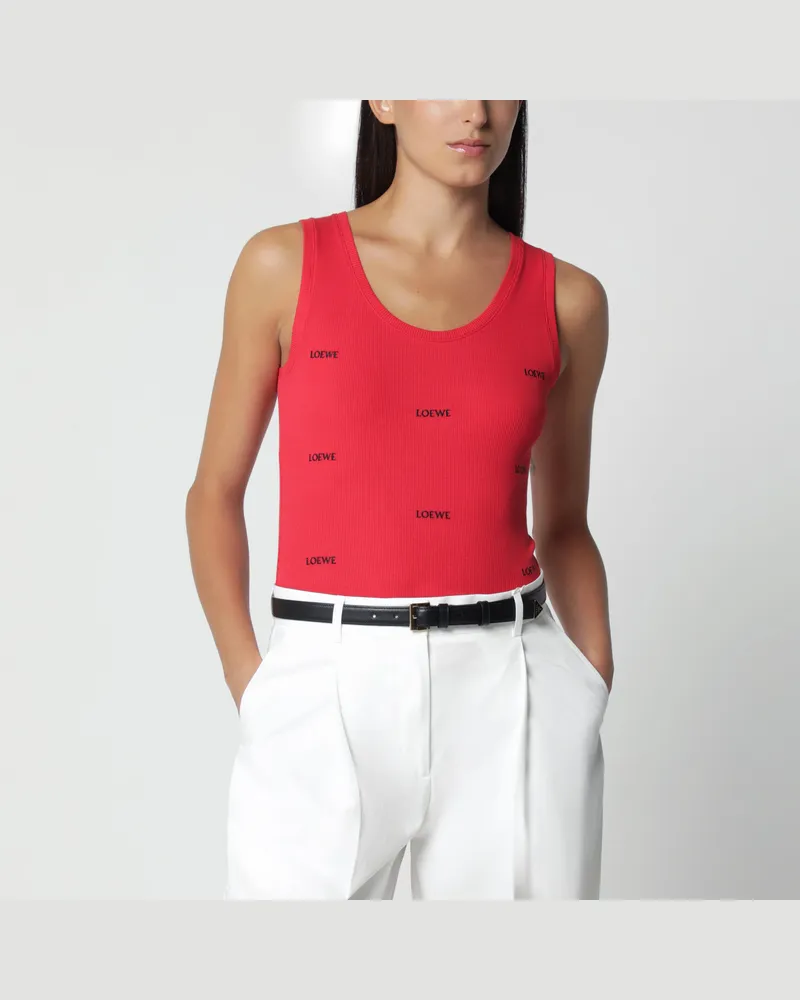 Loewe Rotes geripptes Baumwoll-Tanktop mit Logo-Stickerei Red