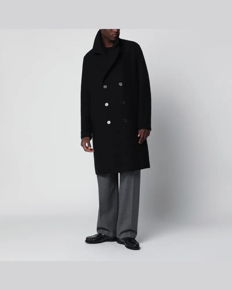 Harris Wharf London Schwarzer doppelreihiger Wollmantel Black