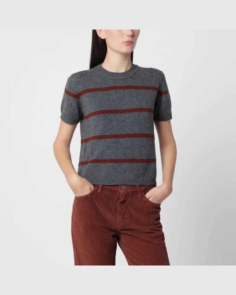 Alexandra Golovanoff Mini Andre Stripes Grey 21 T-Shirt aus Kaschmir Grey
