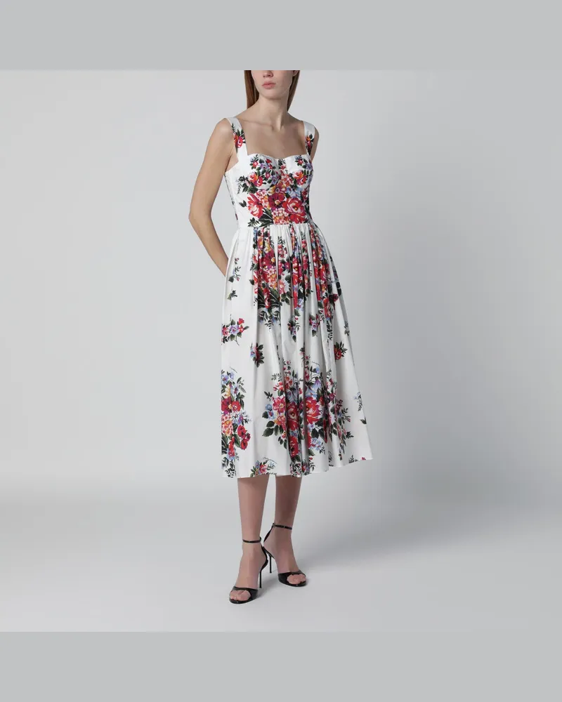 Dolce & Gabbana Weißes Kleid mit Blumenprint Multicolor