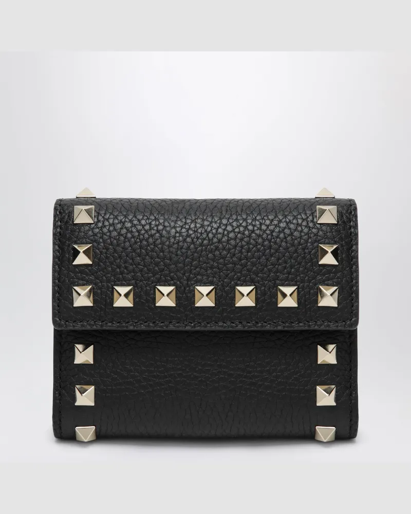 Valentino Garavani Rockstud Trifold-Portemonnaie aus genarbtem Kalbsleder schwarz Black