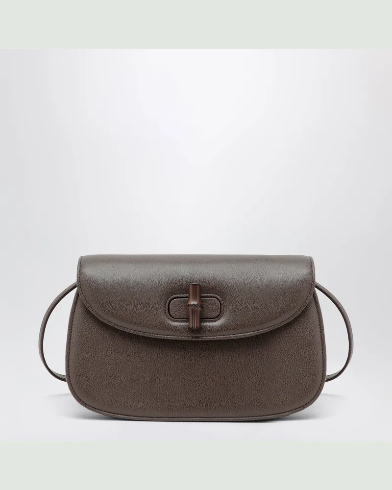 Gucci Kleine Schultertasche aus Leder mit Bambusverschluss in Dunkeltaupe Brown