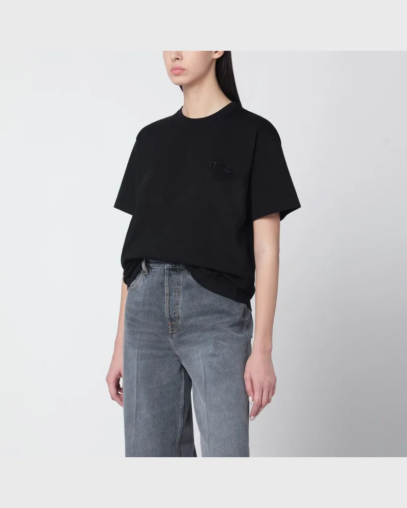 Gucci Schwarzes T-Shirt mit Horsebit-Stickerei Schwarz