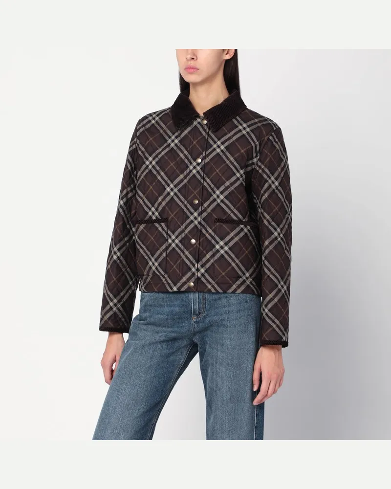 Burberry Kurze gesteppte Nylonjacke mit Check-Muster Braun