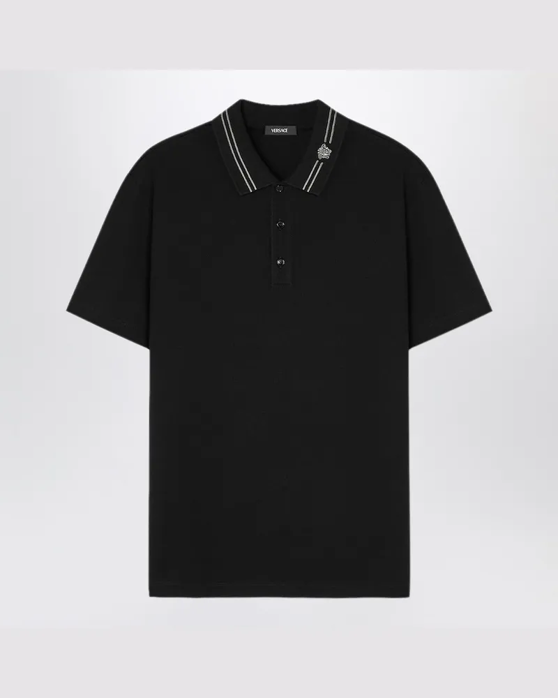 Versace Schwarzes Poloshirt mit Medusa-Stickerei Black