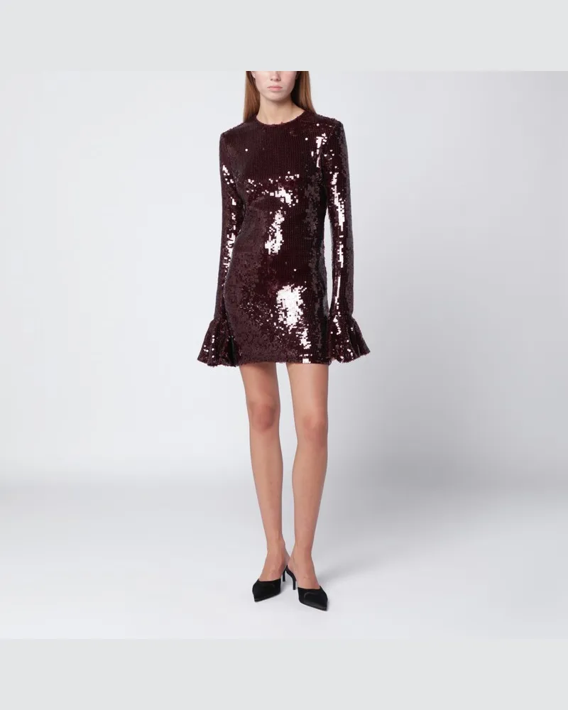 ROTATE Birger Christensen Bordeauxfarbenes Pailletten-Minikleid Burgunderrot