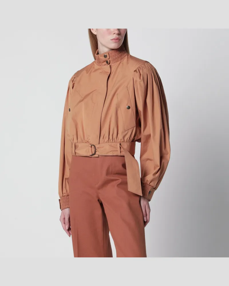 Chloé Kurze geraffte Popelinejacke aus Bio-Baumwolle in Reef Shell Brown