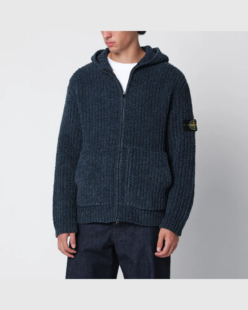Stone Island Steel blue chenille zip-up hoodie Blue