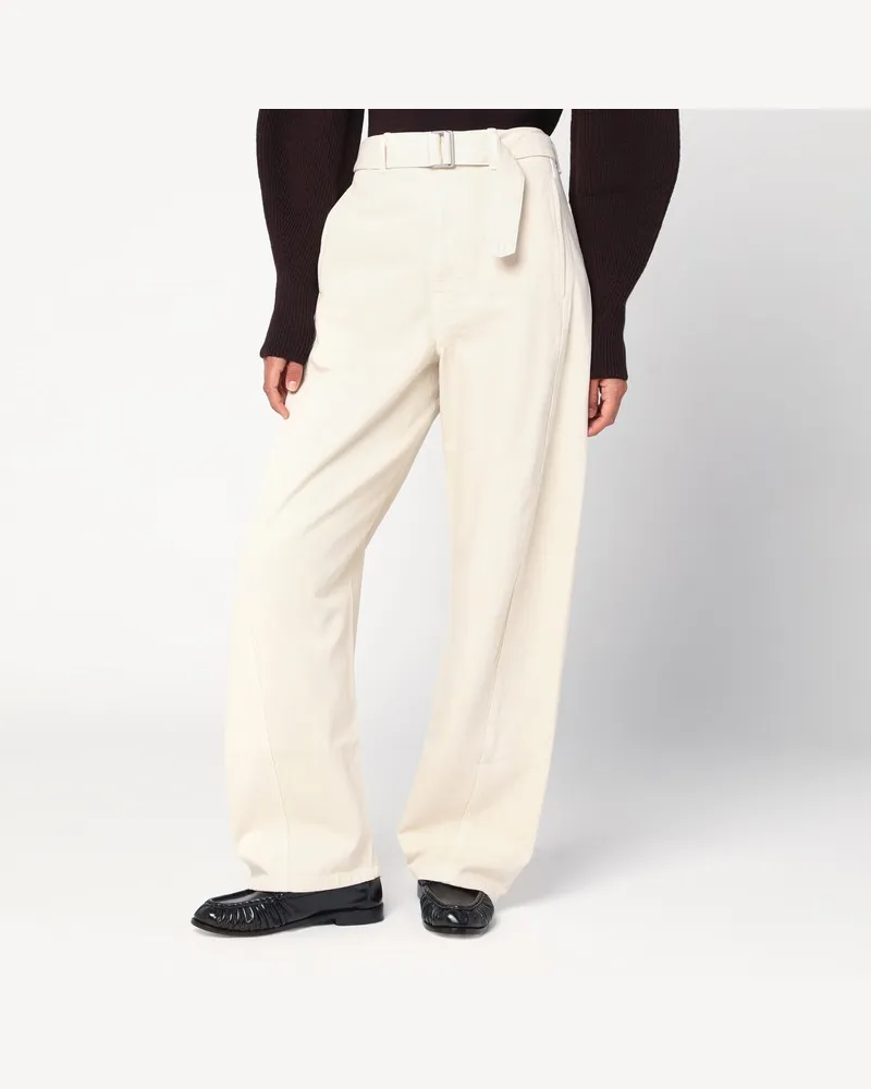 Christophe Lemaire Cremefarbene Hose mit Gürtel Blau