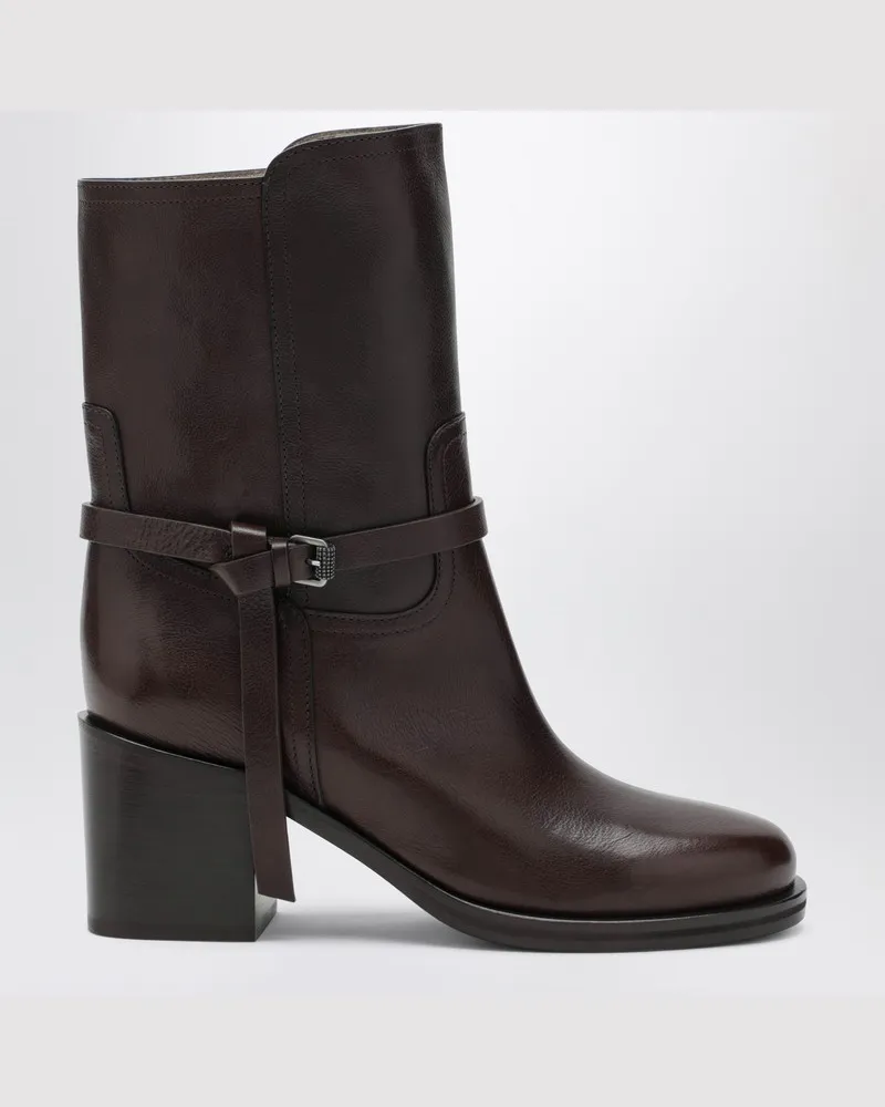 Brunello Cucinelli Braune Lederstiefeletten mit Absatz Braun