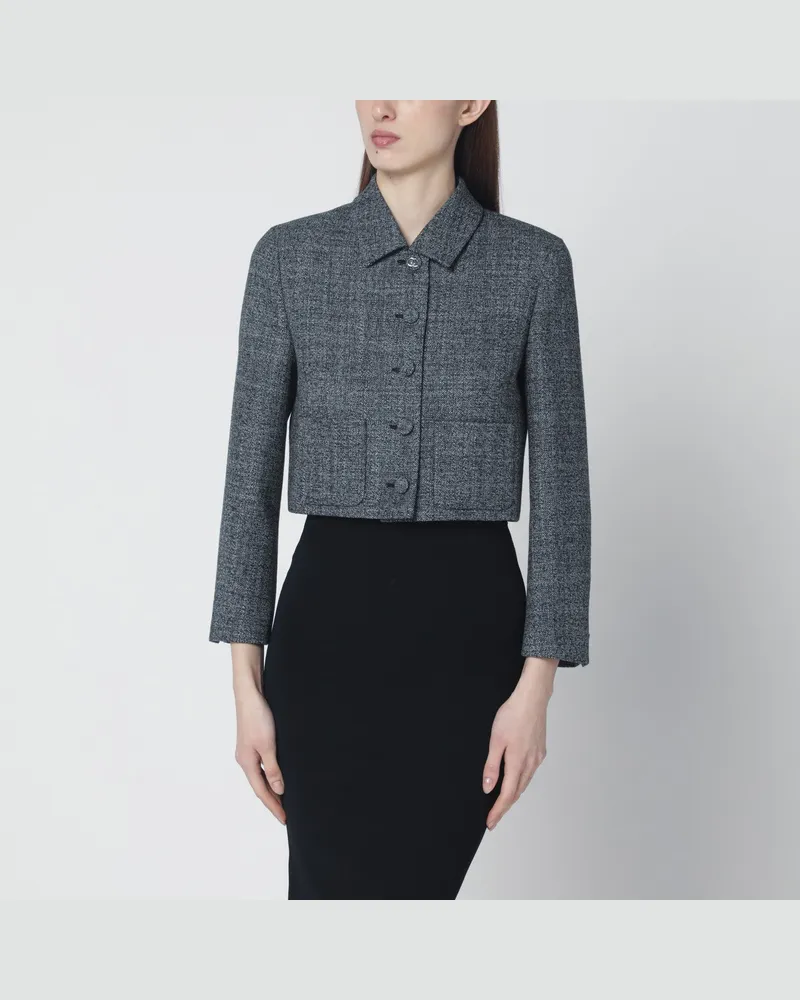 Gucci Kurz geschnittene Wolljacke mit schwarz-weißer Struktur Black