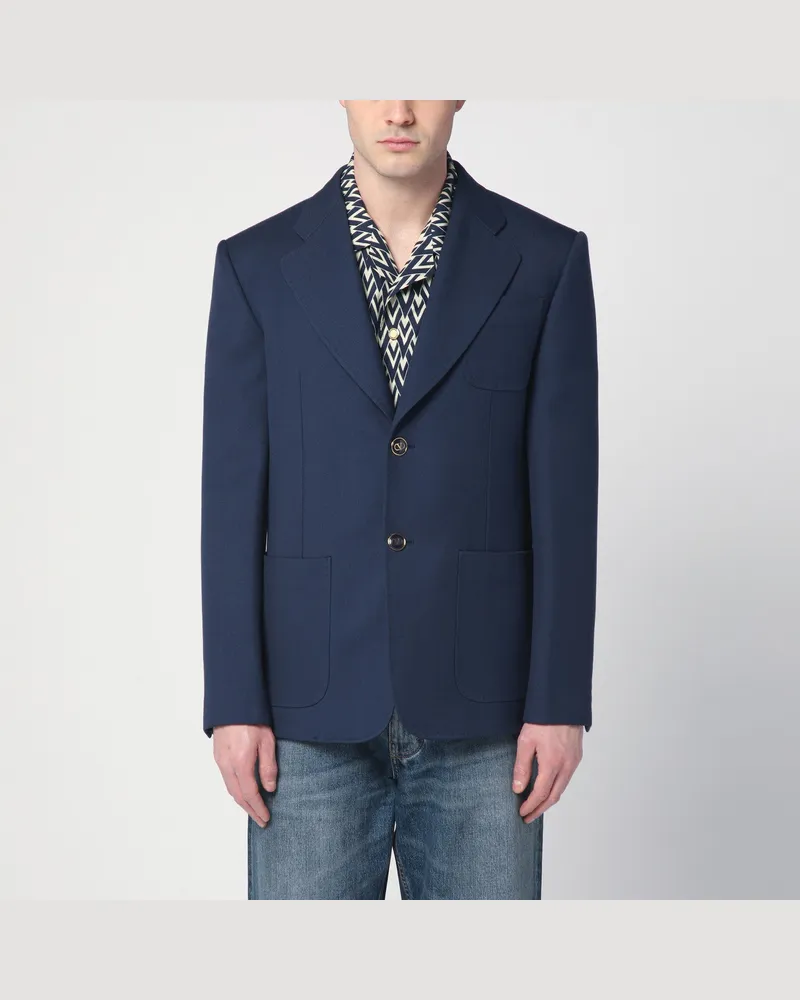 Valentino Garavani Blaue einreihige Jacke aus Wolle Blue
