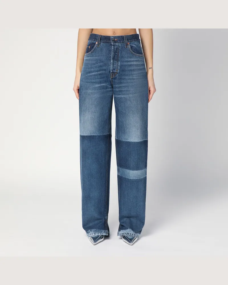 Gucci Zweifarbige weite Jeans mit Stonewashed-Behandlung Blue