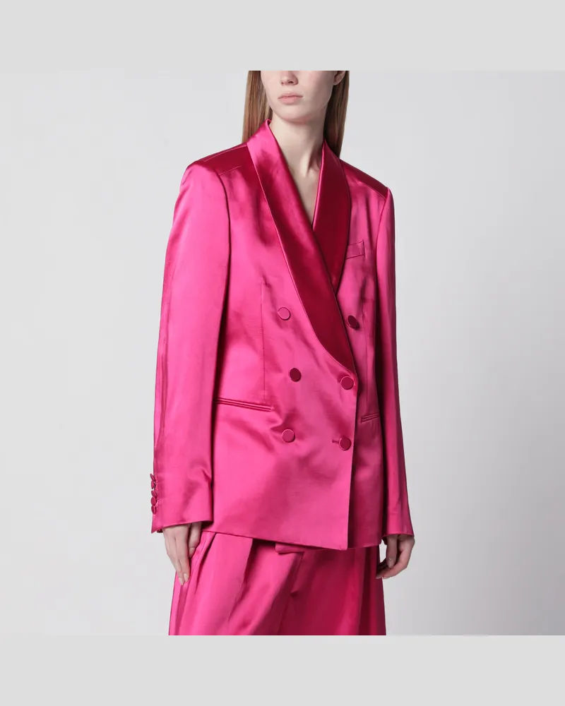 Dries van Noten Doppelreihige Satinjacke in Fuchsia Pink