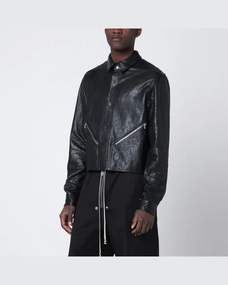 Rick Owens Schwarze cropped Lederjacke mit Reißverschluss 