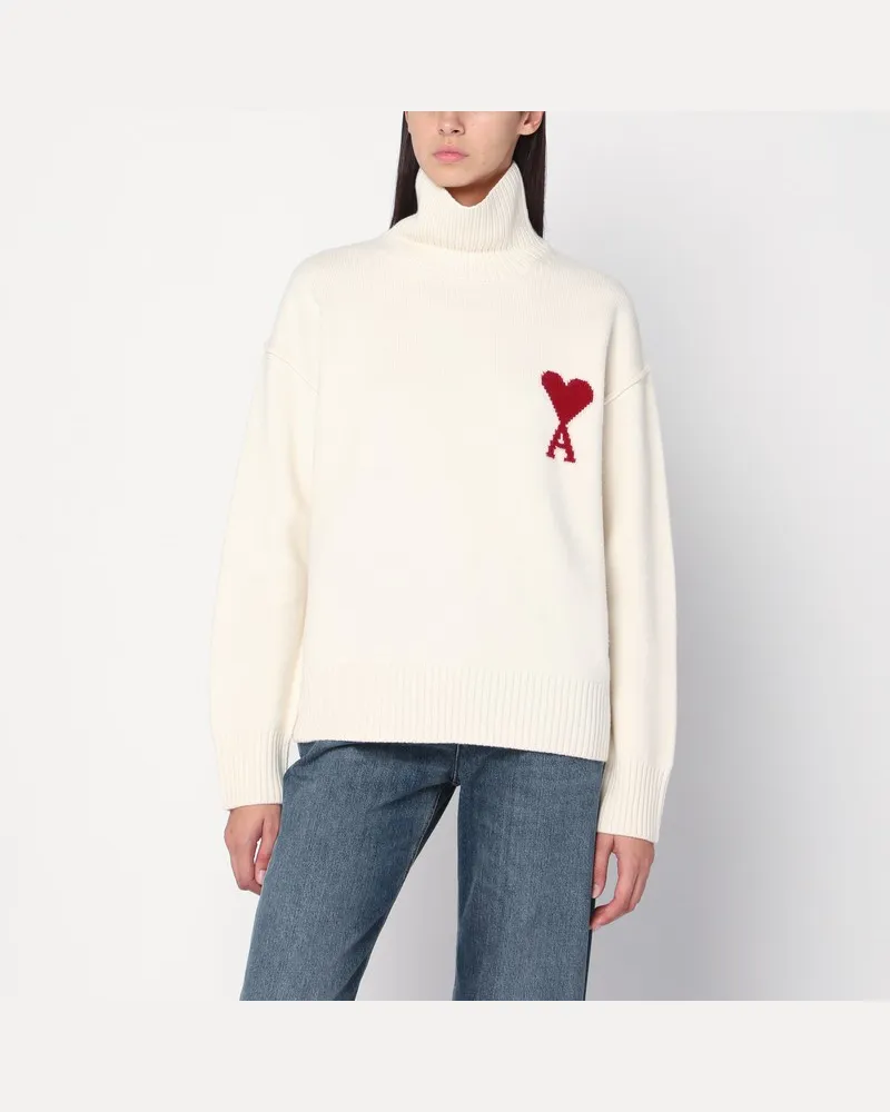 AMI Paris Weißer Ami De Coeur Rollkragenpullover Weiß