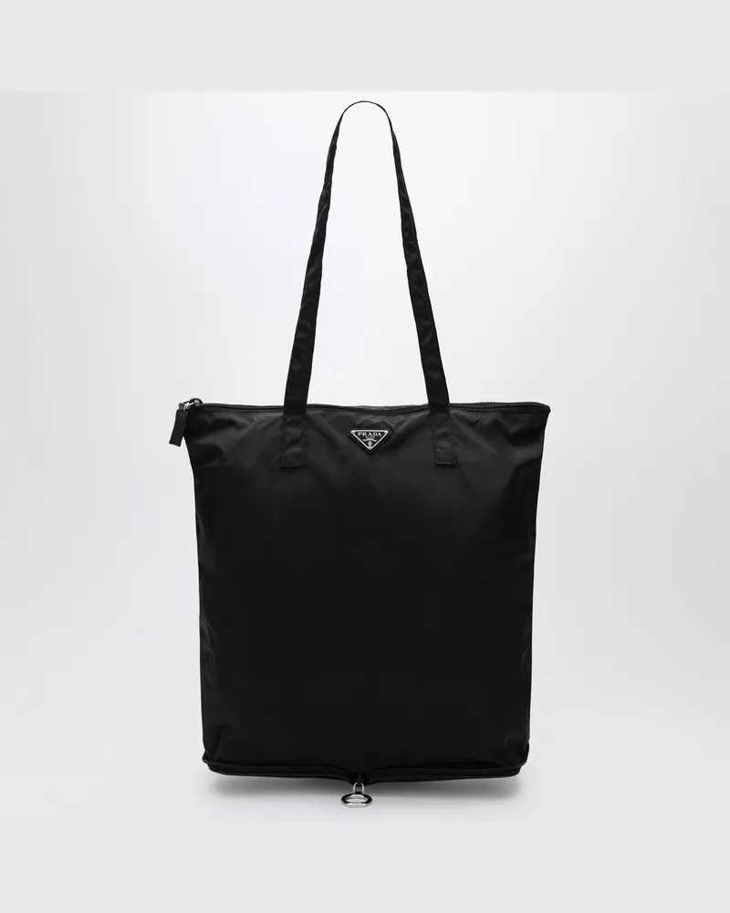 Prada Saffiano-Lederanhänger mit Re-Nylon Tote Bag in Schwarz Black