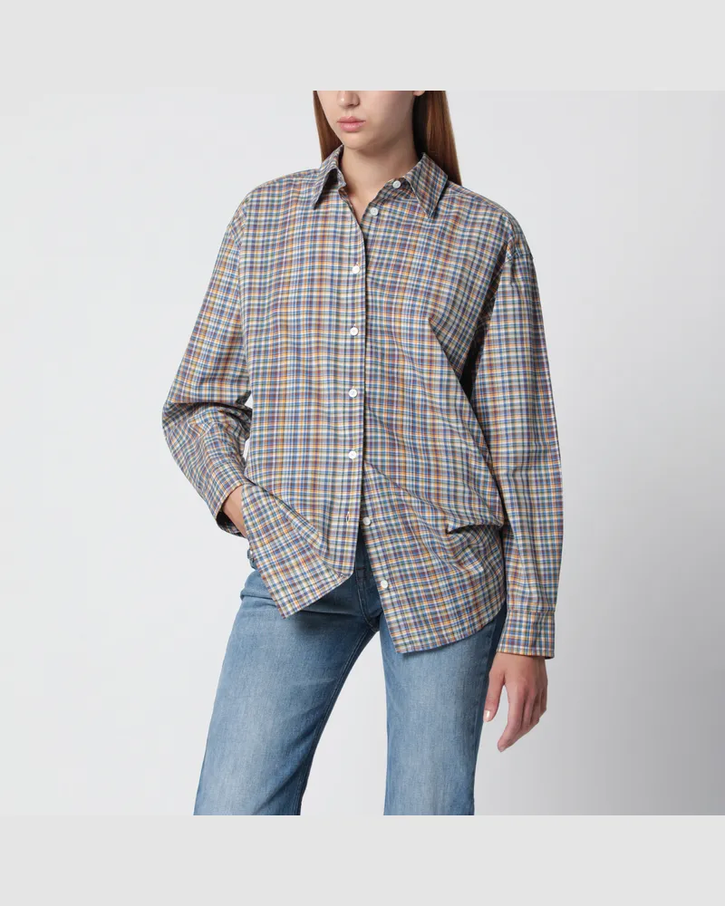 Totême Oversized Karohemd aus Bio-Baumwolle in Blau/Orange Blue