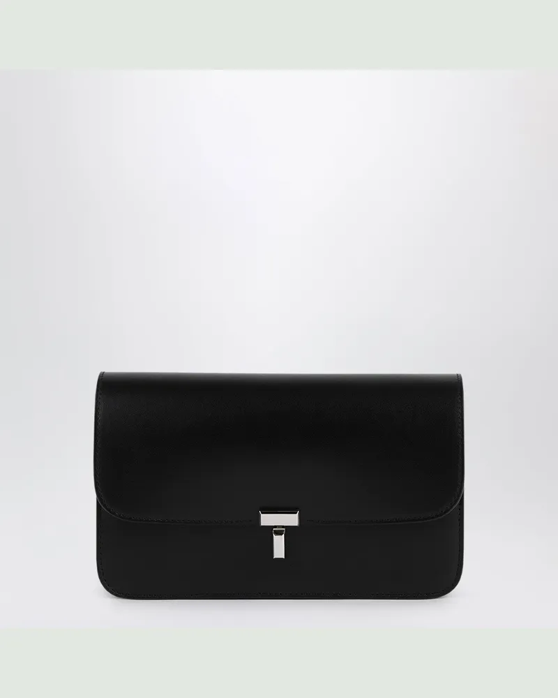 Totême Schwarze Lederclutch mit T-Verschluss Black