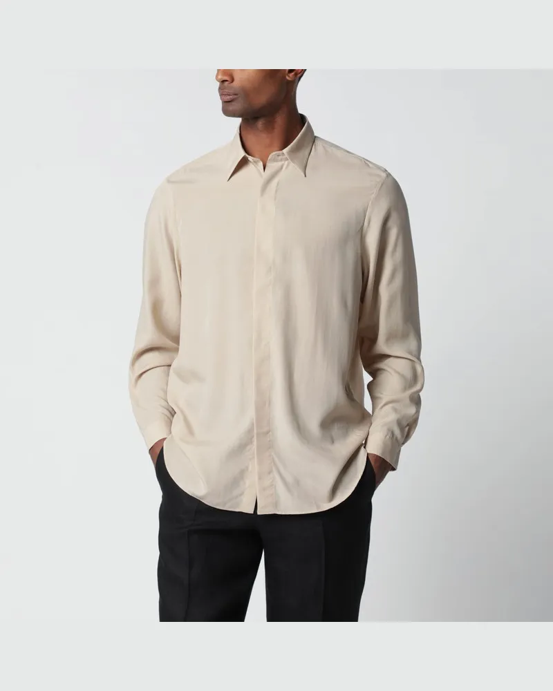 LARDINI Beiges Hemd aus Leinenmischung Beige