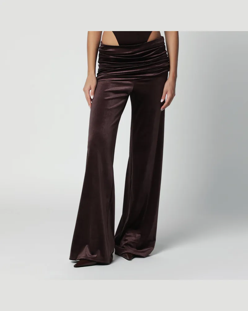 ANDAMANE Braune Hose in Samtoptik mit drapiertem Bund Brown