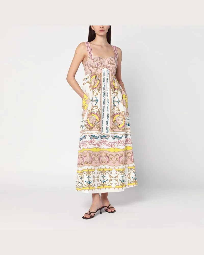 FARM Rio Kleid aus Leinenmischung mit Marineprint Weiß