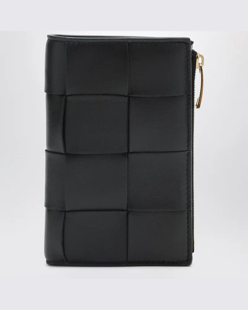 Bottega Veneta Mittelgroßes schwarzes Bifold-Portemonnaie Cassette Schwarz