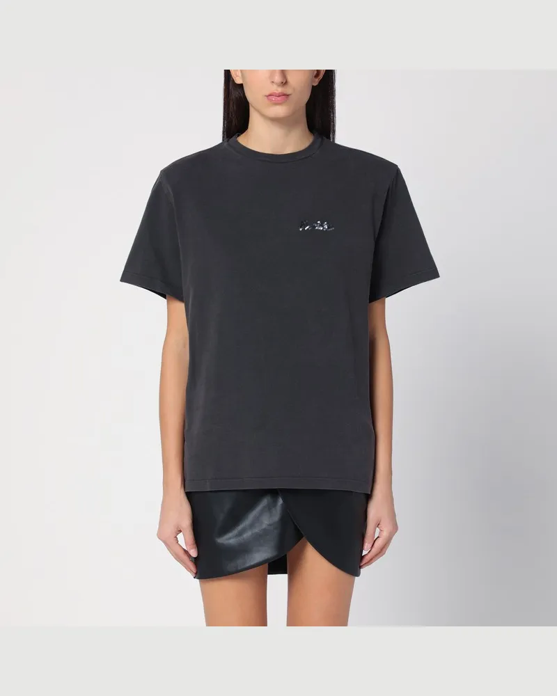 ROTATE Birger Christensen Schwarzes Baumwoll-T-Shirt Schwarz