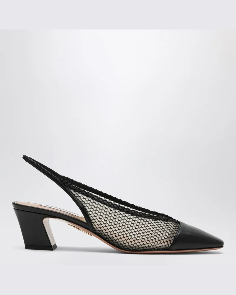 Aquazzura Margot Slingback schwarz aus Netz und Leder Schwarz