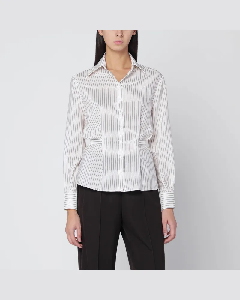 Dolce & Gabbana Weiße Nadelstreifenbluse aus Seide und Baumwolle 