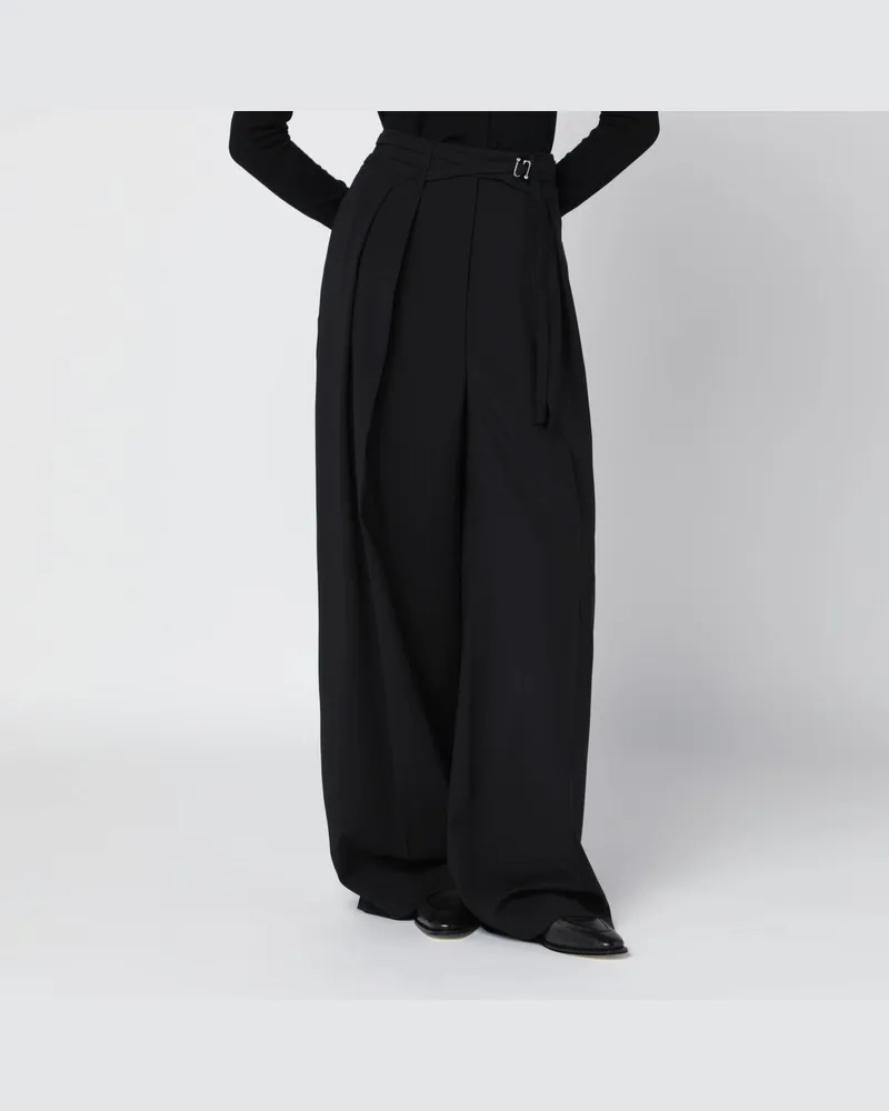 SPORTMAX Weit geschnittene schwarze Stretch-Wollhose Schwarz