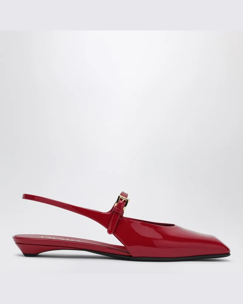 Prada Kirsche Lackleder Slingback Ballerina Burgunderrot