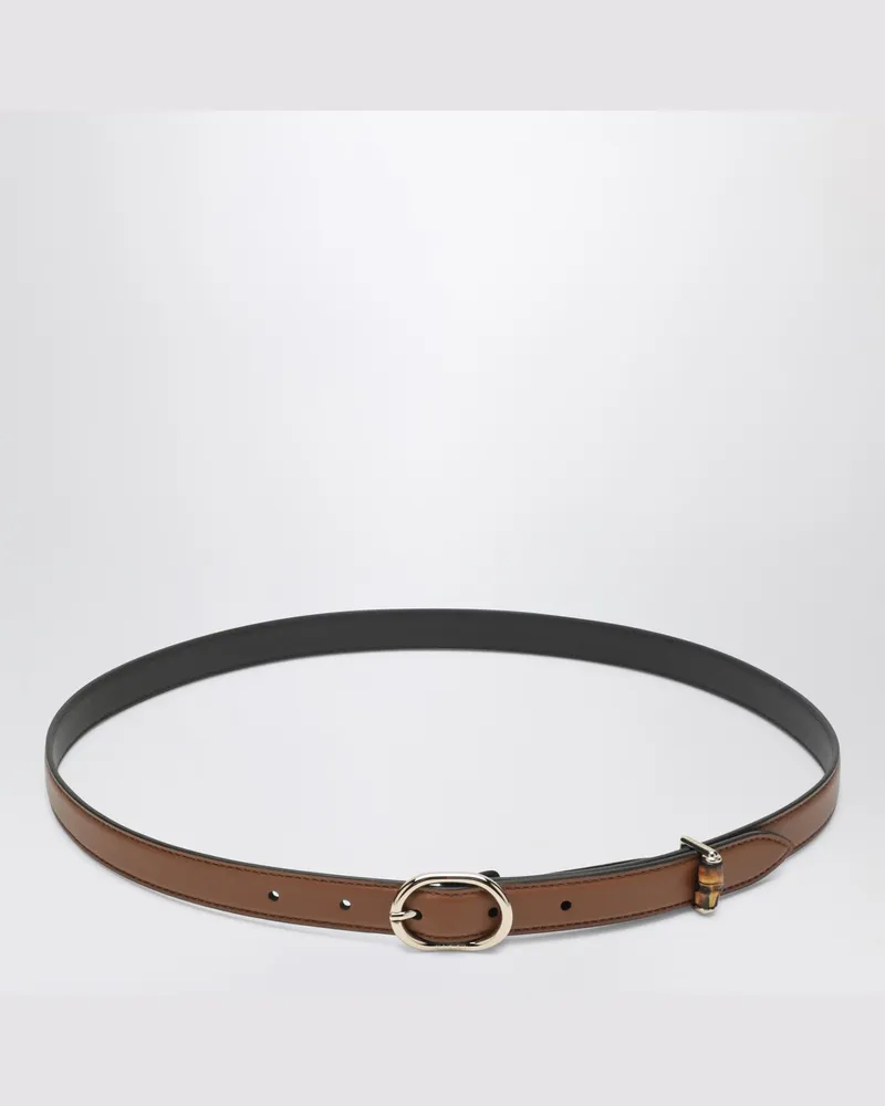 Gucci Schmaler brauner Gürtel mit ovaler Schnalle Pink