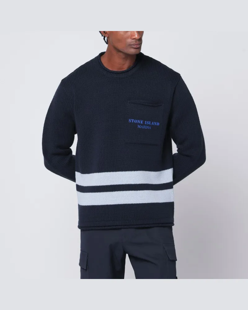 Stone Island Strickshirt in Marineblau aus Baumwolle Blau