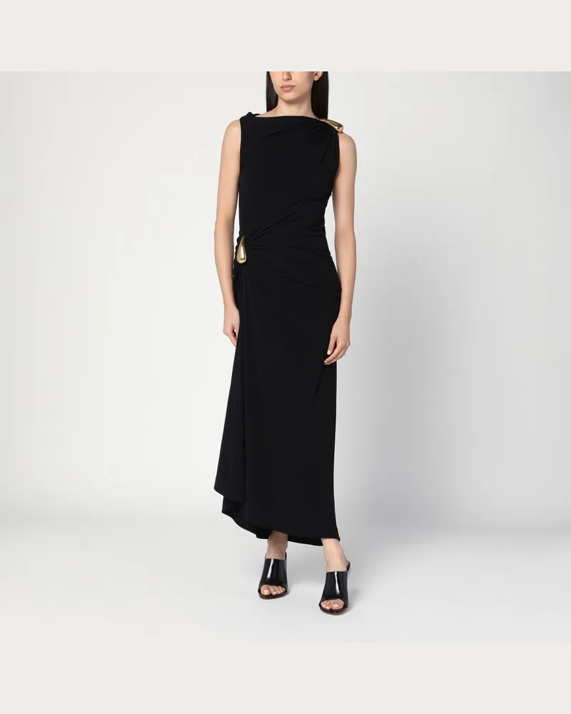 Bottega Veneta Langes schwarzes Kleid mit Drop-Detail Schwarz