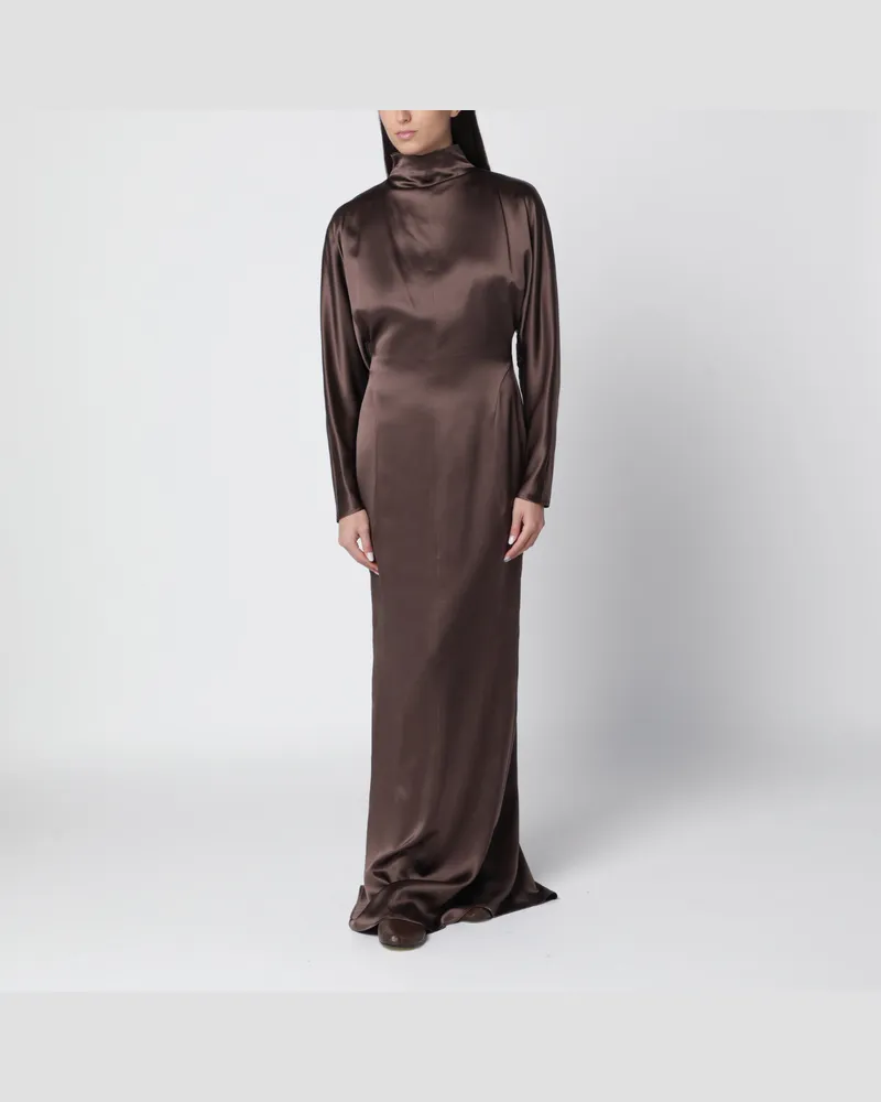 Max Mara Braunes langes Kleid aus Seidensatin Grey